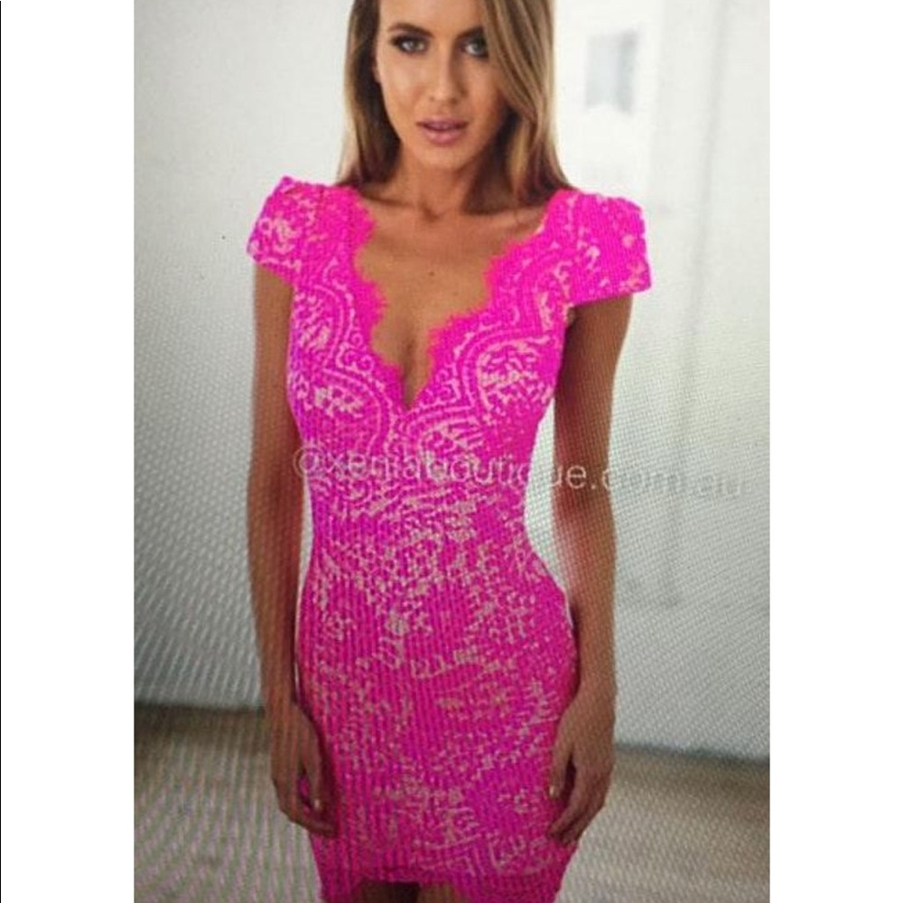 Xenia HOT Pink Lace Dress